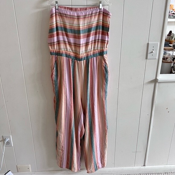 NWT American Eagle Striped Tie Back Tube Linen Jumpsuit - Picture 3 of 16